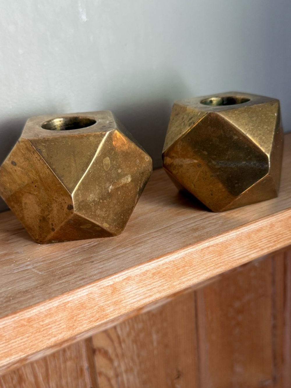 VINTAGE Brass Geometric Candle Holders - MCM